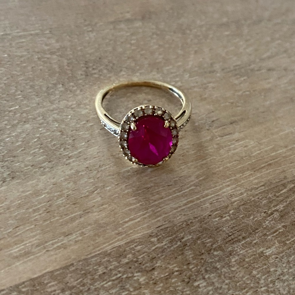 Lab Created Ruby Ring (2-3 carats) with White Sapphire and Tiny Diamonds Accents